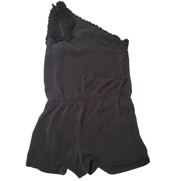 Robert Rodriguez Romper Women's Size 8 One Shoulder‎ Black 100% Silk Ruffles - Picture 1 of 8